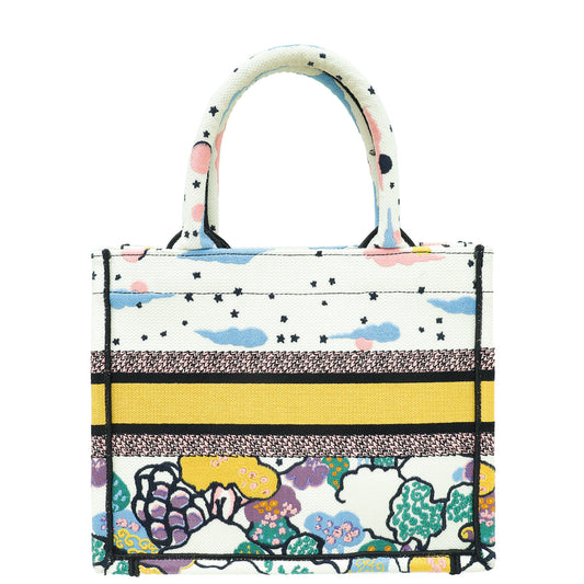 Christian Dior White Multicolor "Latte Ciel de Rêve Embroidery" Motif Book Tote  Small Bag