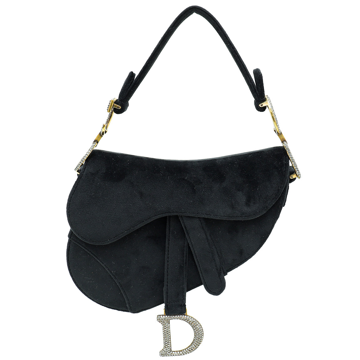 Christian Dior Black Velvet Saddle Mini Crystal Bag