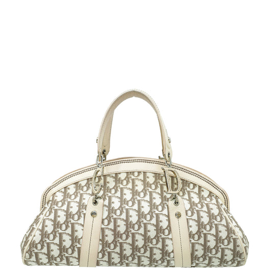 Christian Dior Beige Multicolor Diorissimo Embroidered Frame Tote Bag