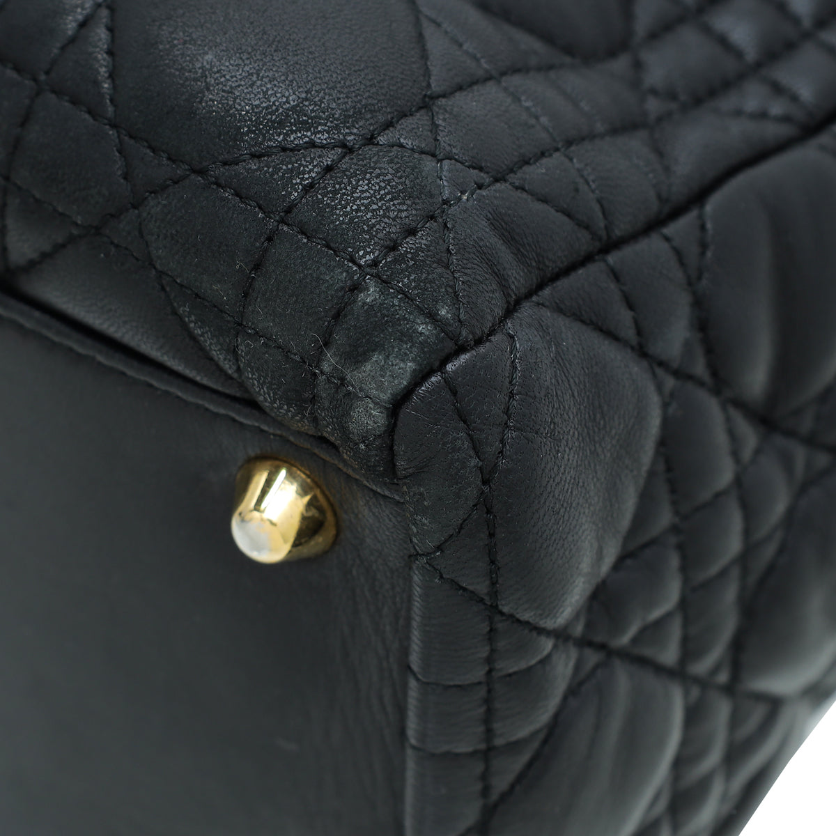 Christian Dior Black Lady Dior Lambskin Large Bag