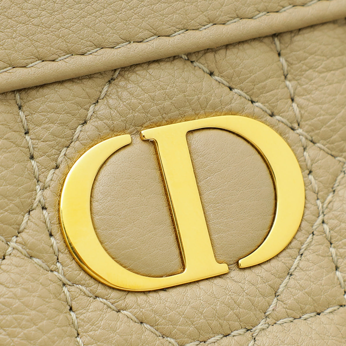 Christian Dior Beige Caro Zipped Pouch With Chain