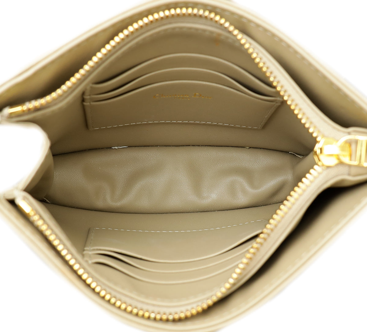 Christian Dior Beige Caro Zipped Pouch With Chain