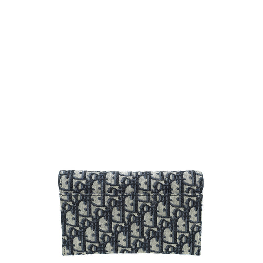 Christian Dior Navy Aged Oblique Jacquard Saddle Chain Wallet