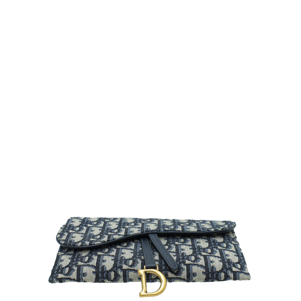 Christian Dior Navy Aged Oblique Jacquard Saddle Chain Wallet