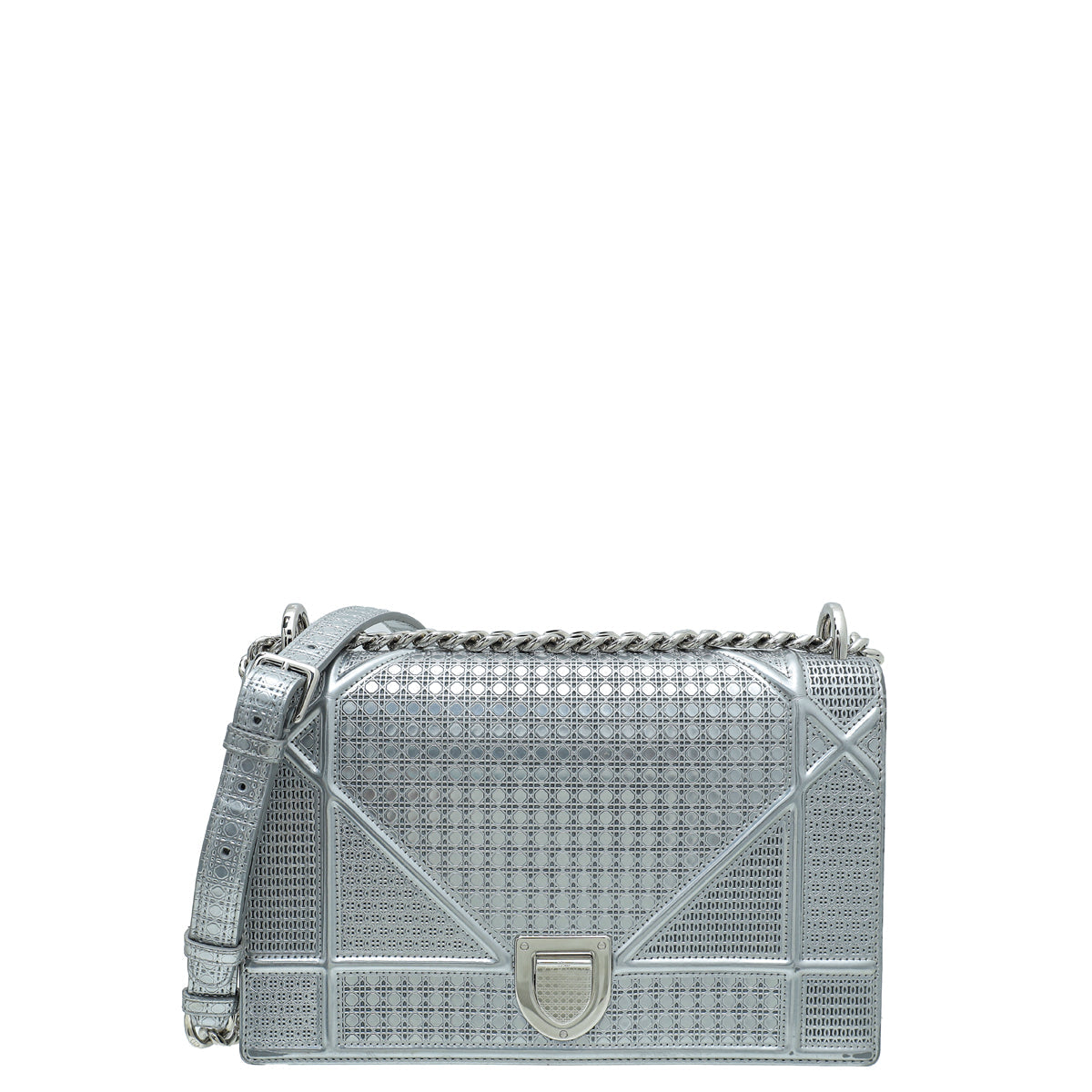 Christian Dior Silver Micro Cannage Diorama Medium Shoulder Bag