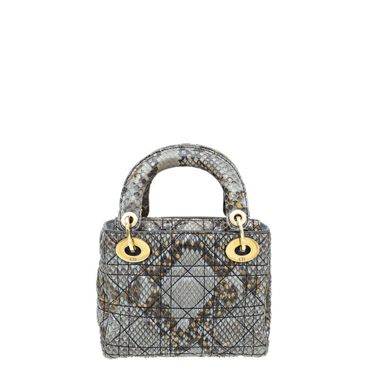 Christian Dior Bicolor Python Cannage Supple Lady Dior Mini Bag