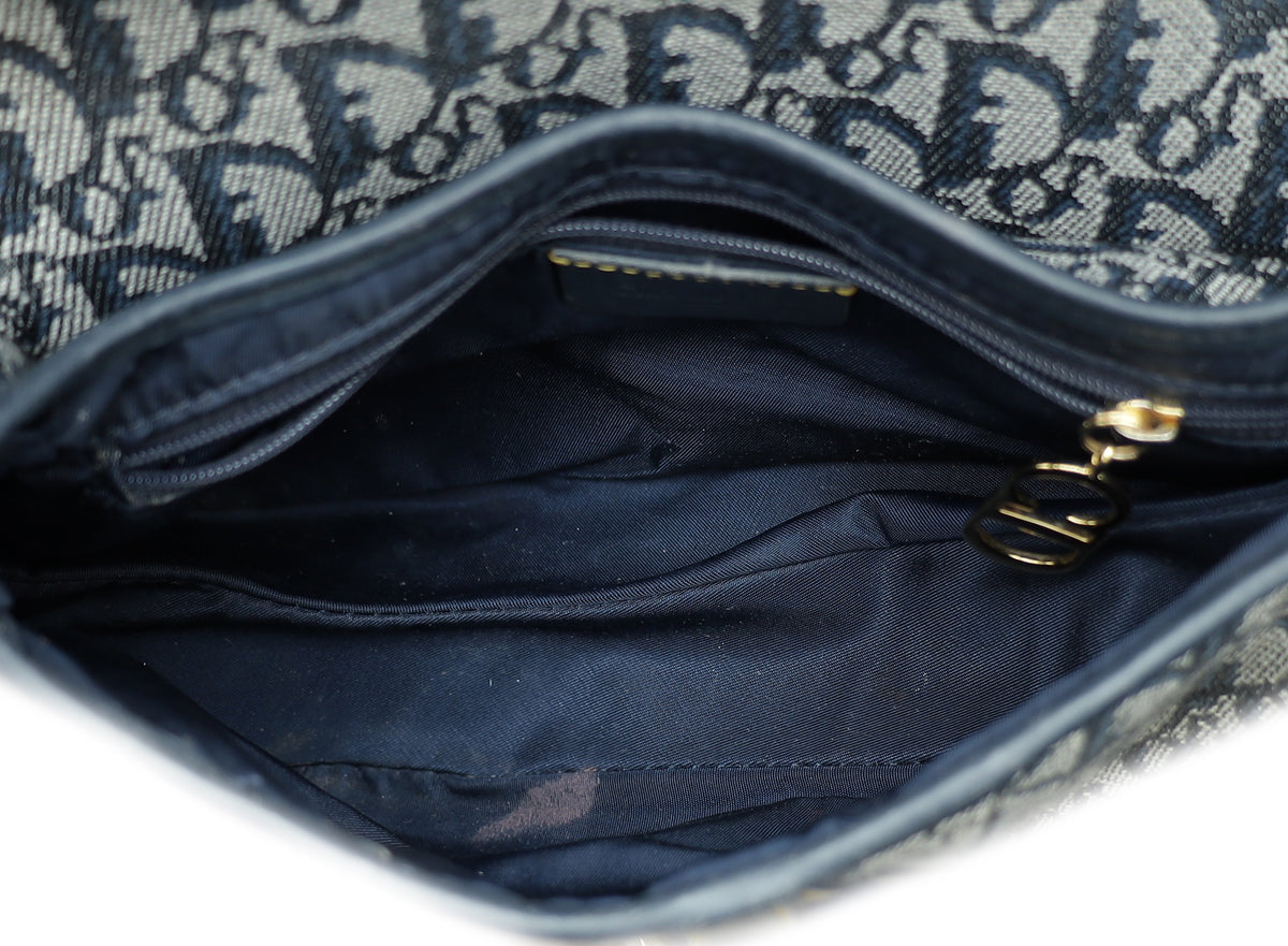 Christian Dior Navy Blue Oblique Saddle Medium Bag