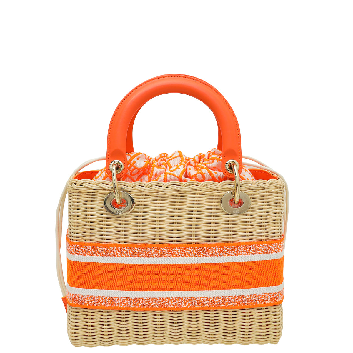 Christian Dior Orange Lady Dior Natural Wicker Medium Bag