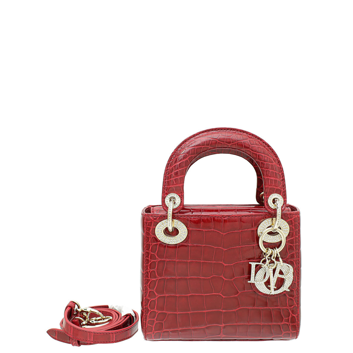 Christian Dior Red Alligator Crystal Lady Dior Mini Bag