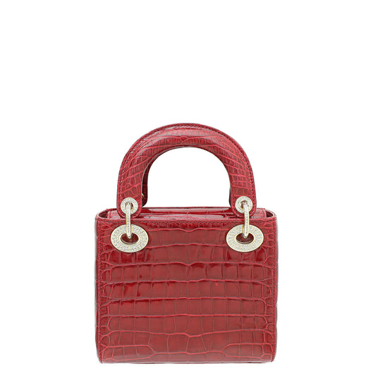 Christian Dior Red Alligator Crystal Lady Dior Mini Bag