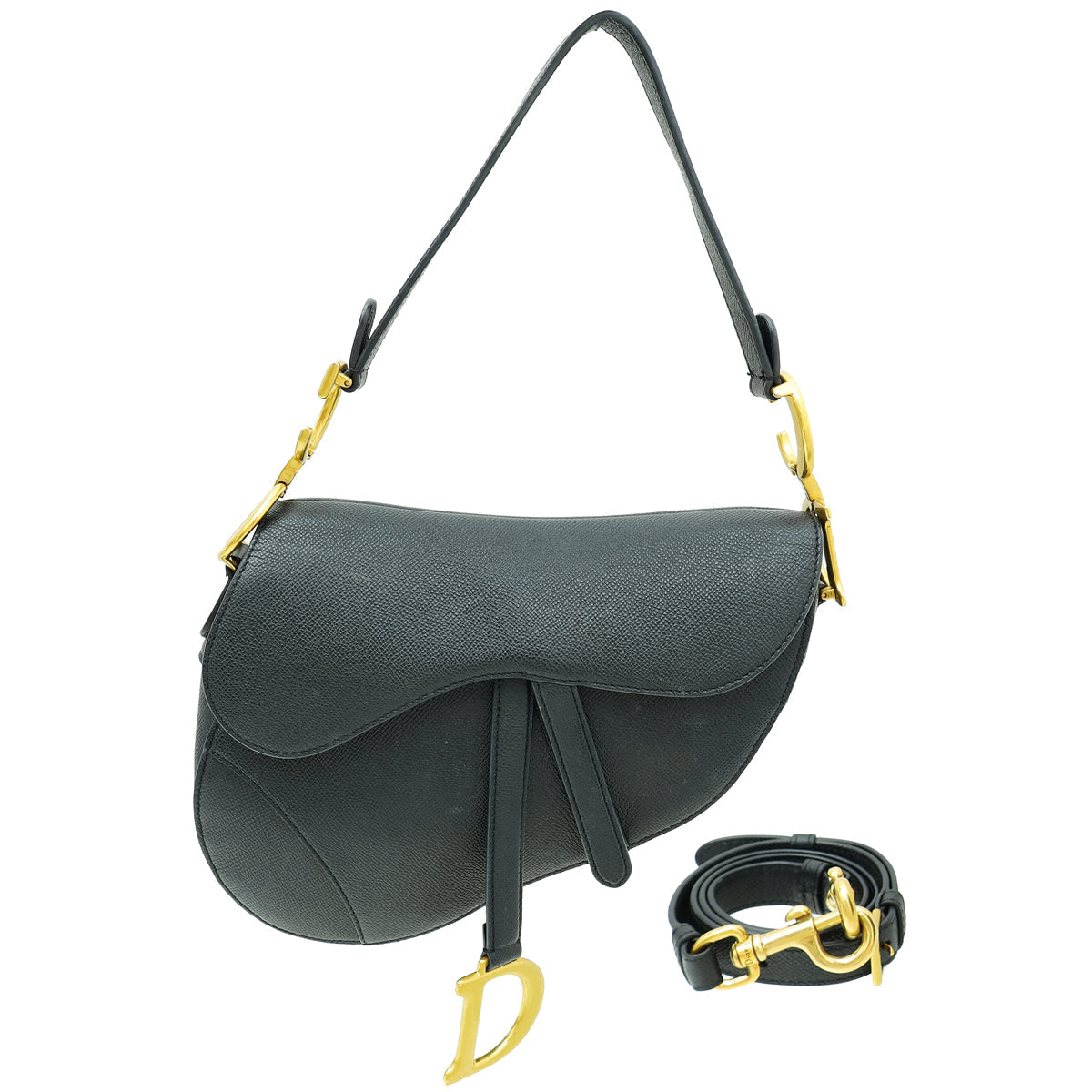 Christian Dior Black Saddle Medium Bag W/ Strap