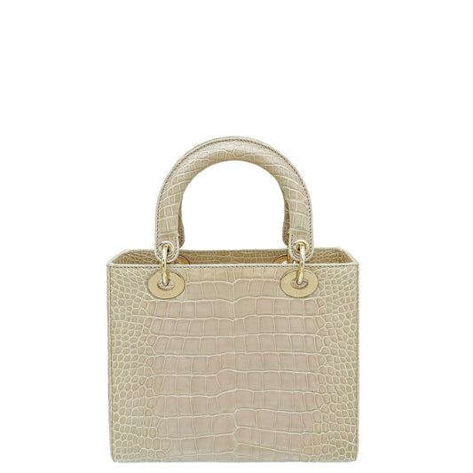 Christian Dior Beige Alligator Lady Dior Medium Bag