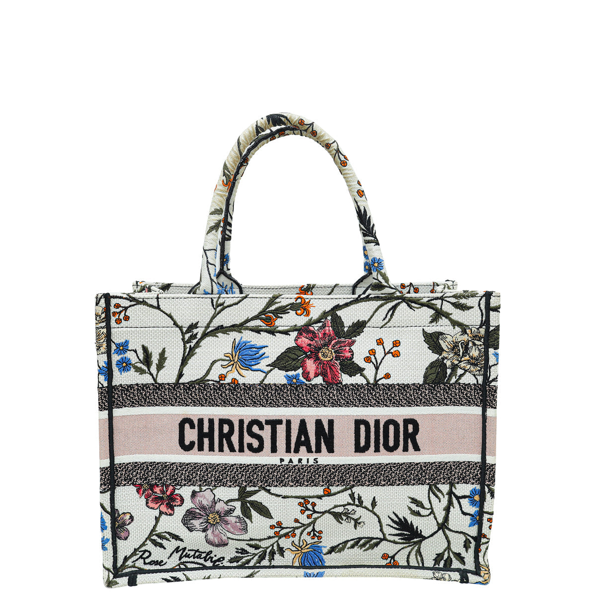 Christian Dior White Multicolor Book Tote Jardin Botanique Embroidery Medium Bag