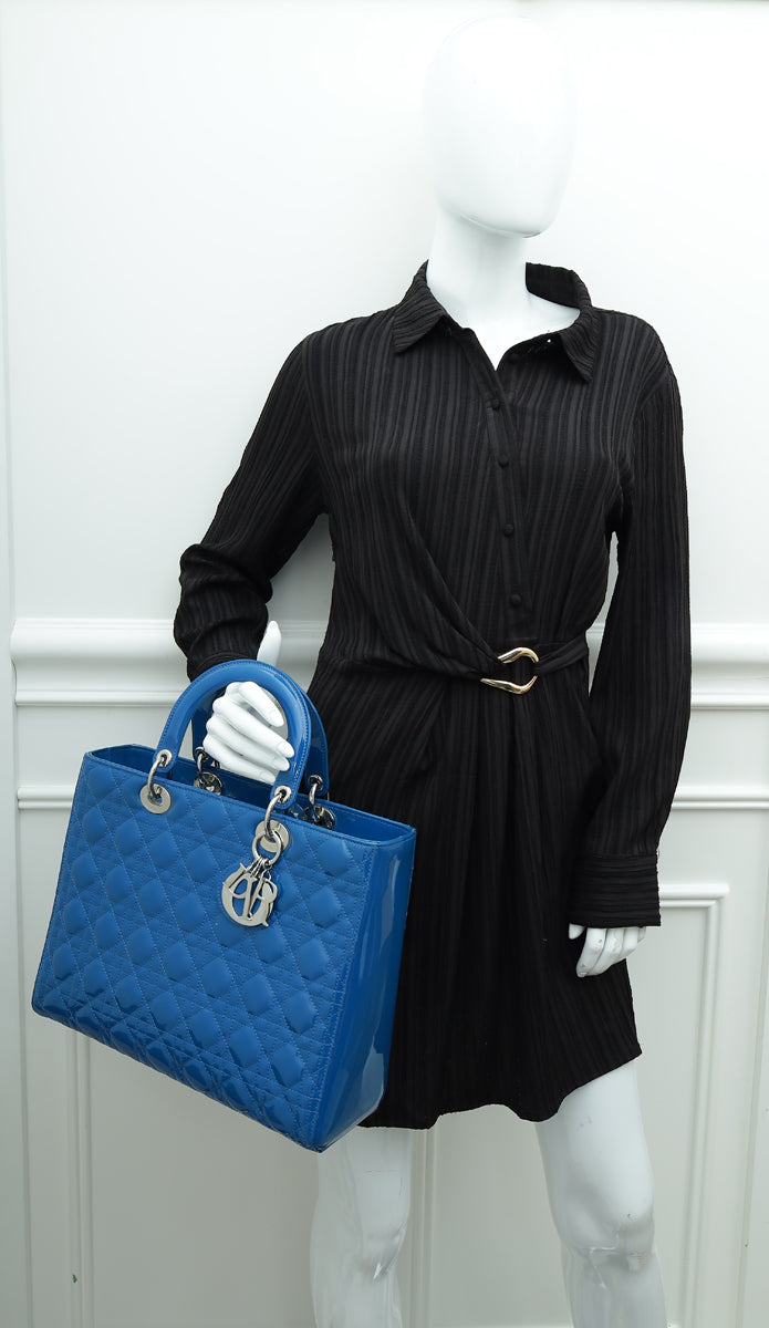 Christian Dior Royal Blue Lady Dior Large Bag