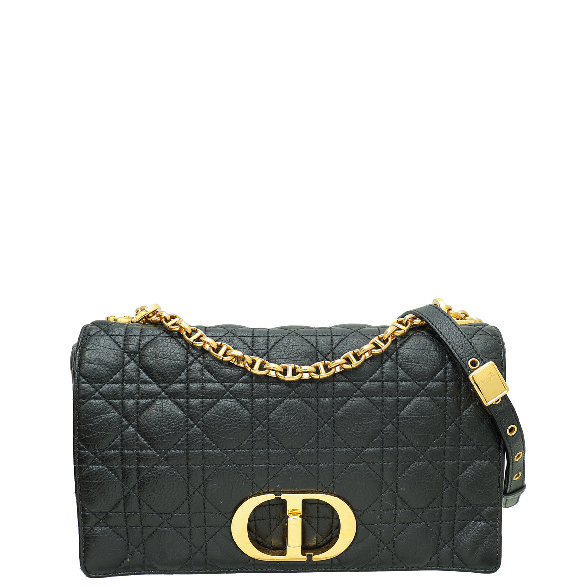 Christian Dior Black Supple Cannage Caro Large Flap Bag