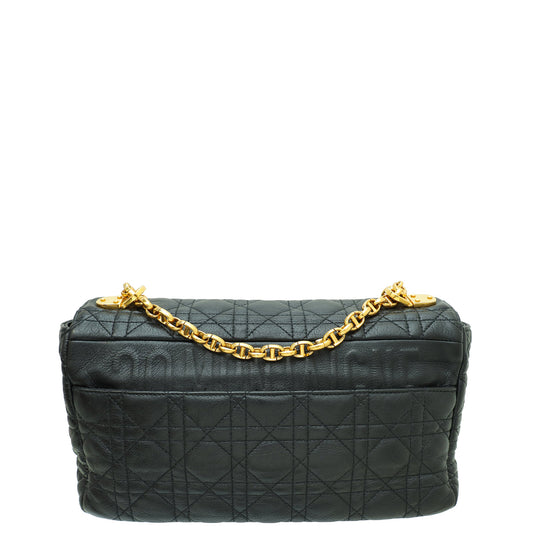 Christian Dior Black Supple Cannage Caro Large Flap Bag