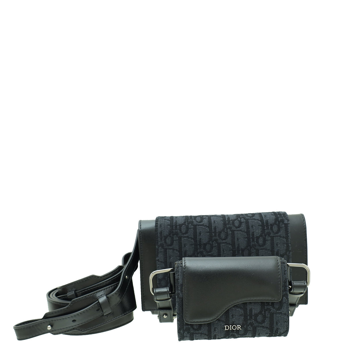 Christian Dior Black Oblique Saddle double Crossbody Wallet