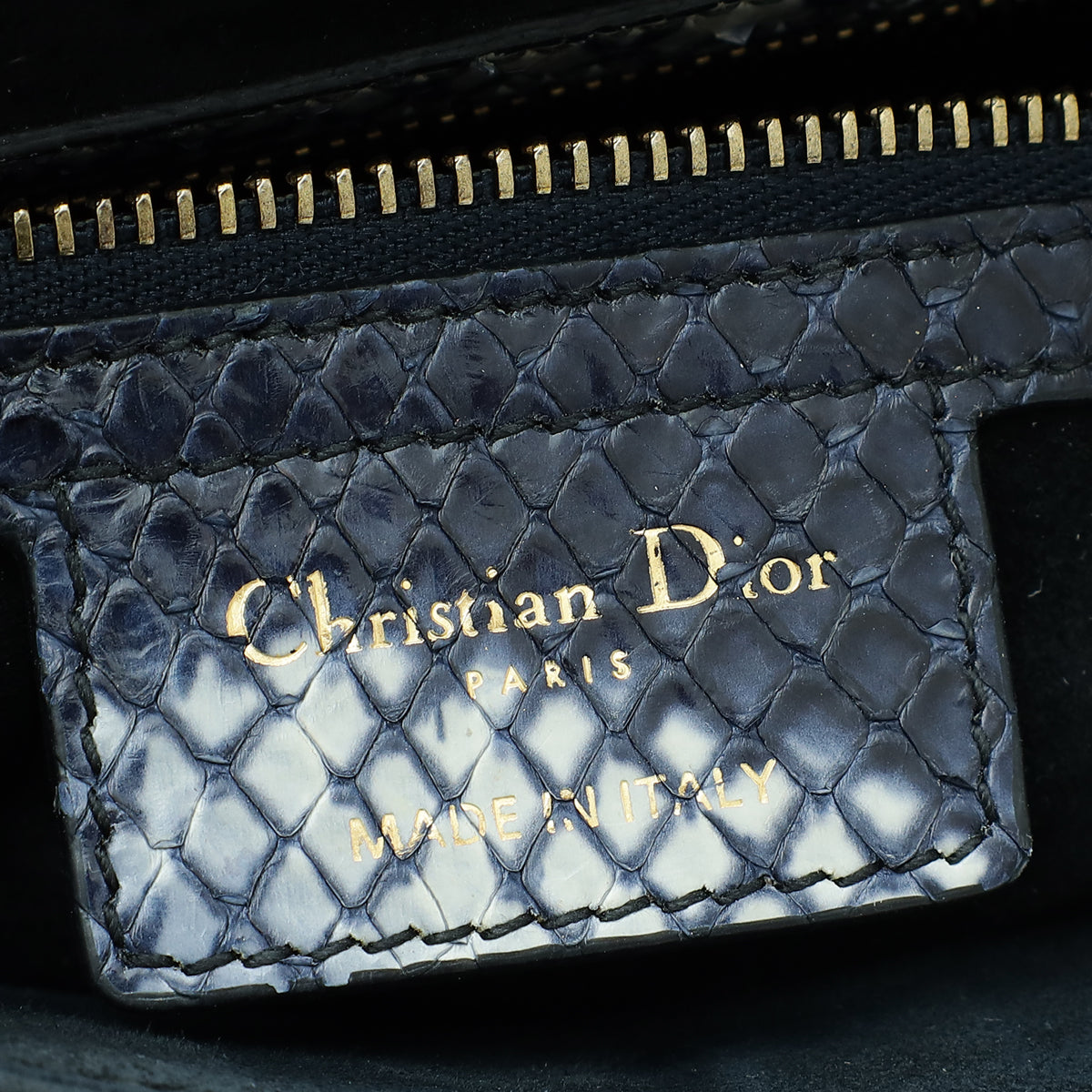 Christian Dior Navy Blue Python Saddle Medium Bag