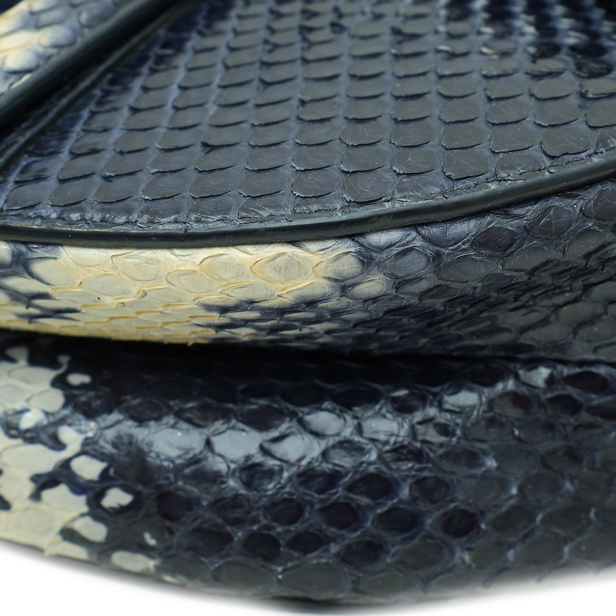 Christian Dior Navy Blue Python Saddle Medium Bag