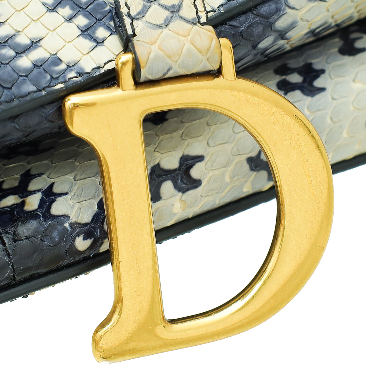 Christian Dior Navy Blue Python Saddle Medium Bag