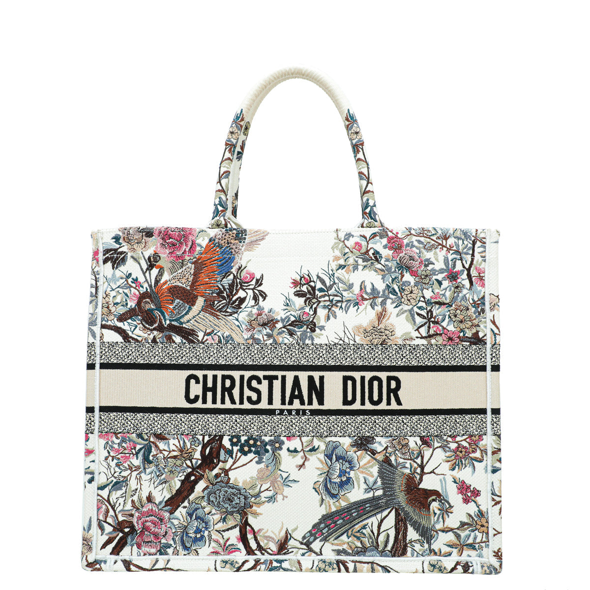 Christian Dior White Multicolor Book Large Tote Bag