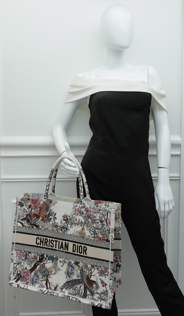 Christian Dior White Multicolor Book Large Tote Bag