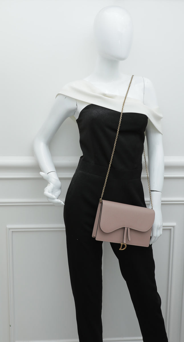 Christian Dior Dusty Pink Saddle Wallet On Chain Bag