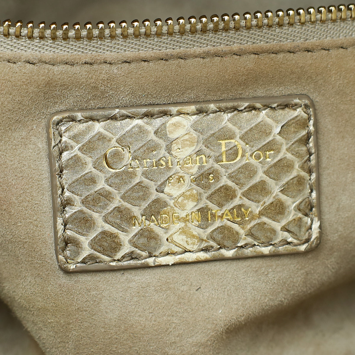 Christian Dior Golden Beige Python Lady Dior Mini Chain Bag W/ Twilly