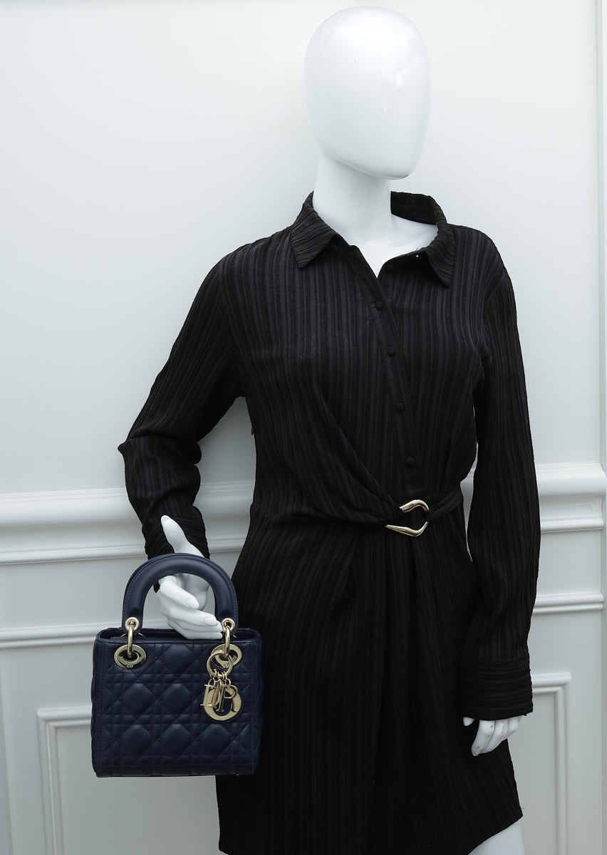 Christian Dior Navy Blue Lady Dior Mini Chain Bag