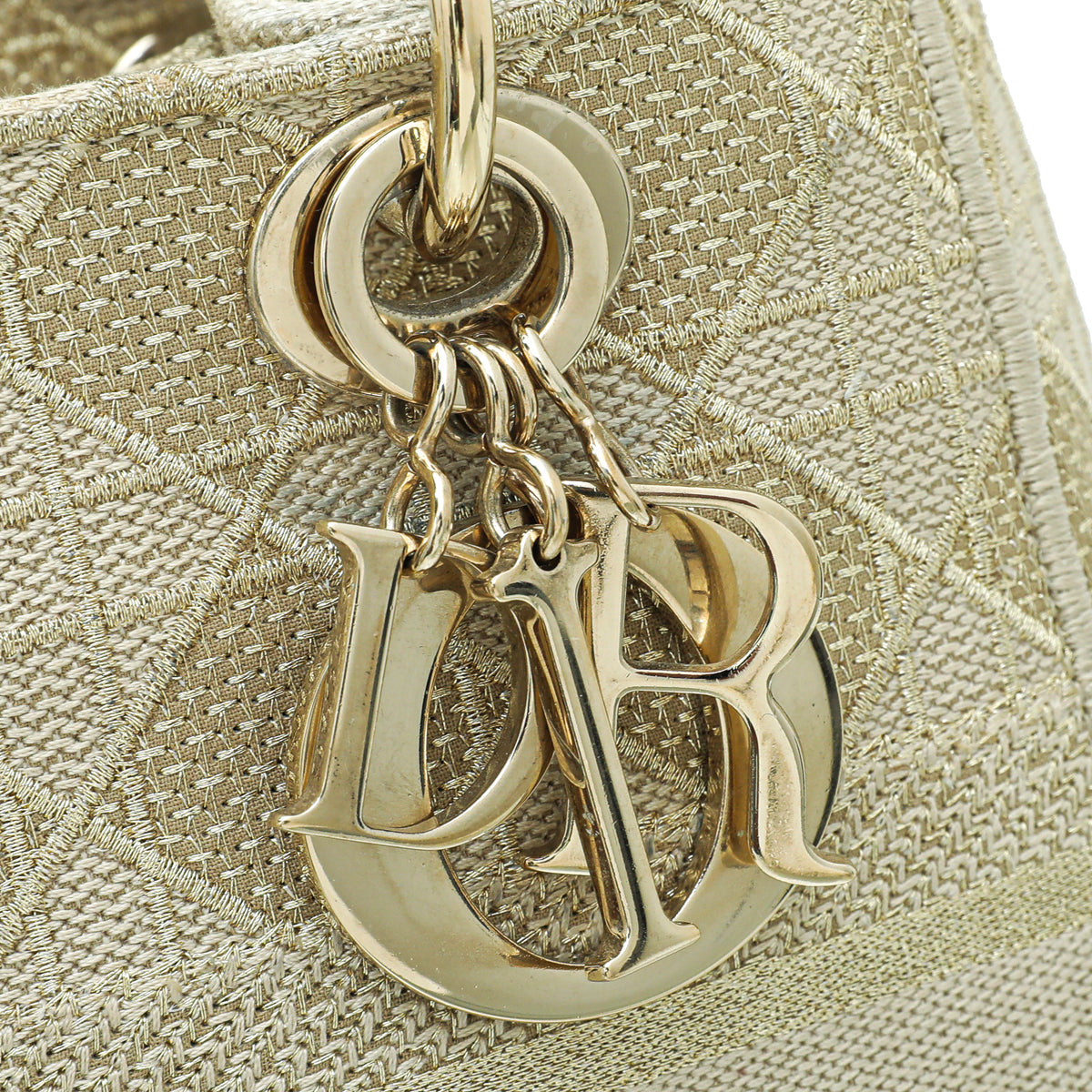 Christian Dior Gold Tone Lady Dior D-Lite Medium Bag