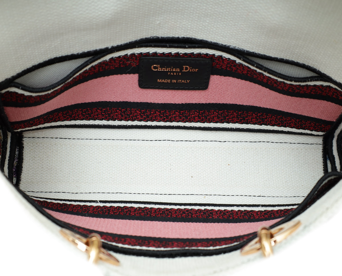 Christian Dior White Multicolor Lady D-Joy Embroidered Medium Bag