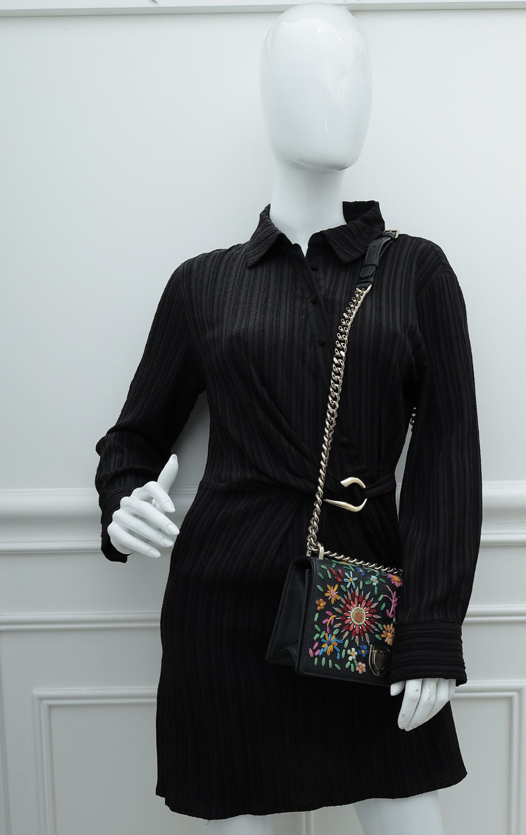 Christian Dior Black Embroidered Diorama Flap Small Bag