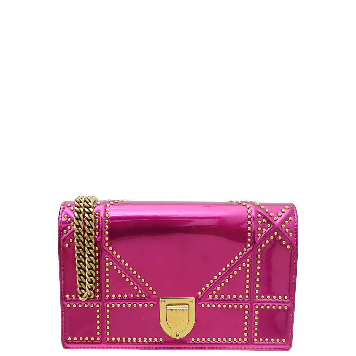 Christian Dior Fuchsia Studded Diorama Wallet on Chain