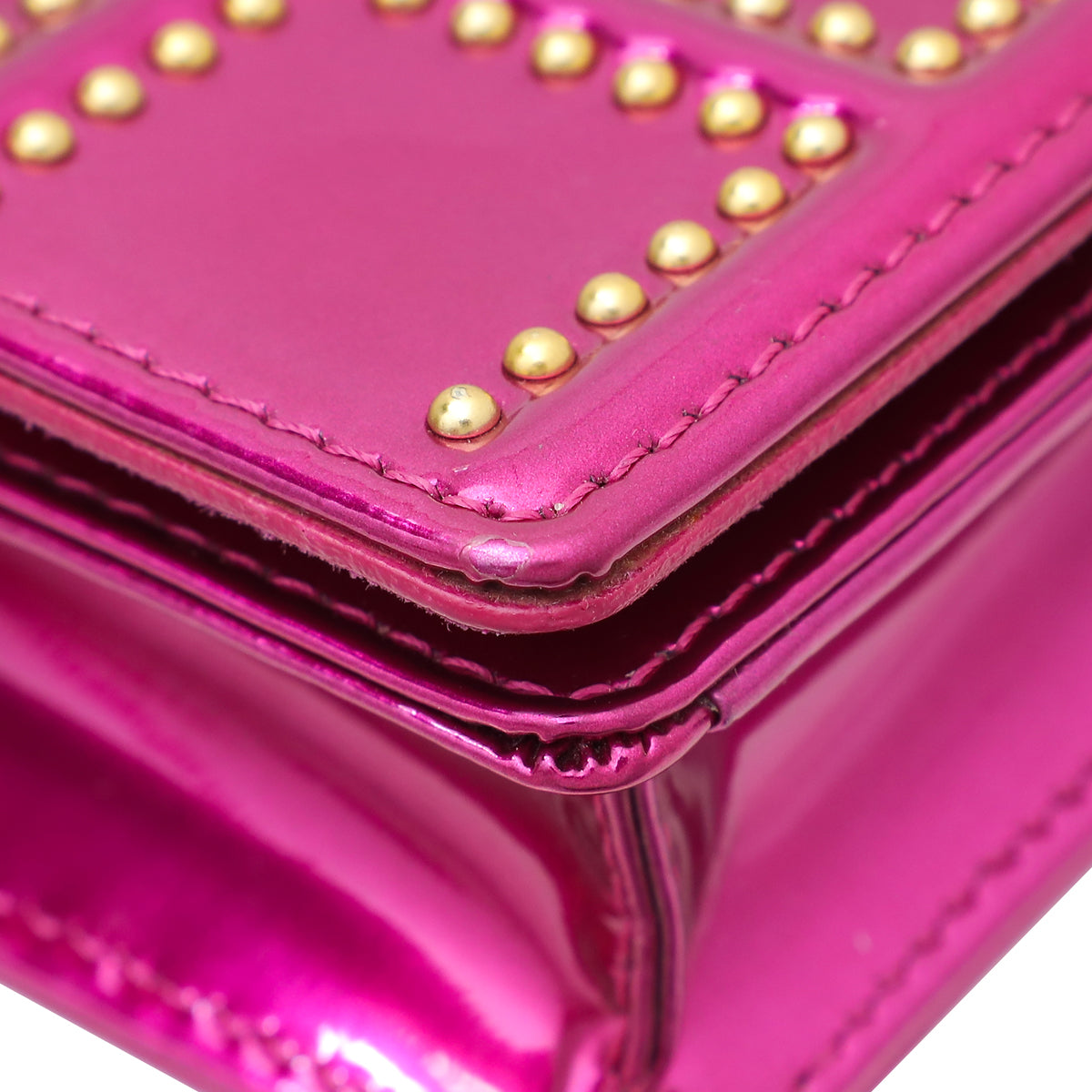 Christian Dior Fuchsia Studded Diorama Wallet on Chain