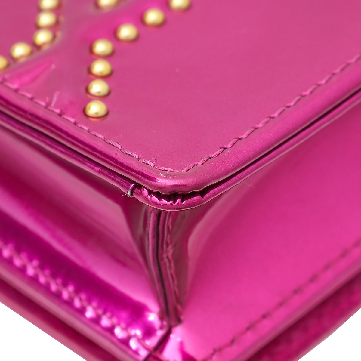 Christian Dior Fuchsia Studded Diorama Wallet on Chain