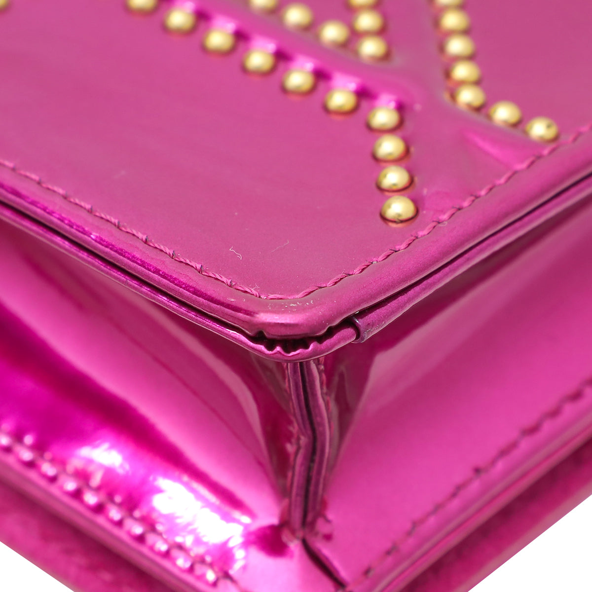 Christian Dior Fuchsia Studded Diorama Wallet on Chain