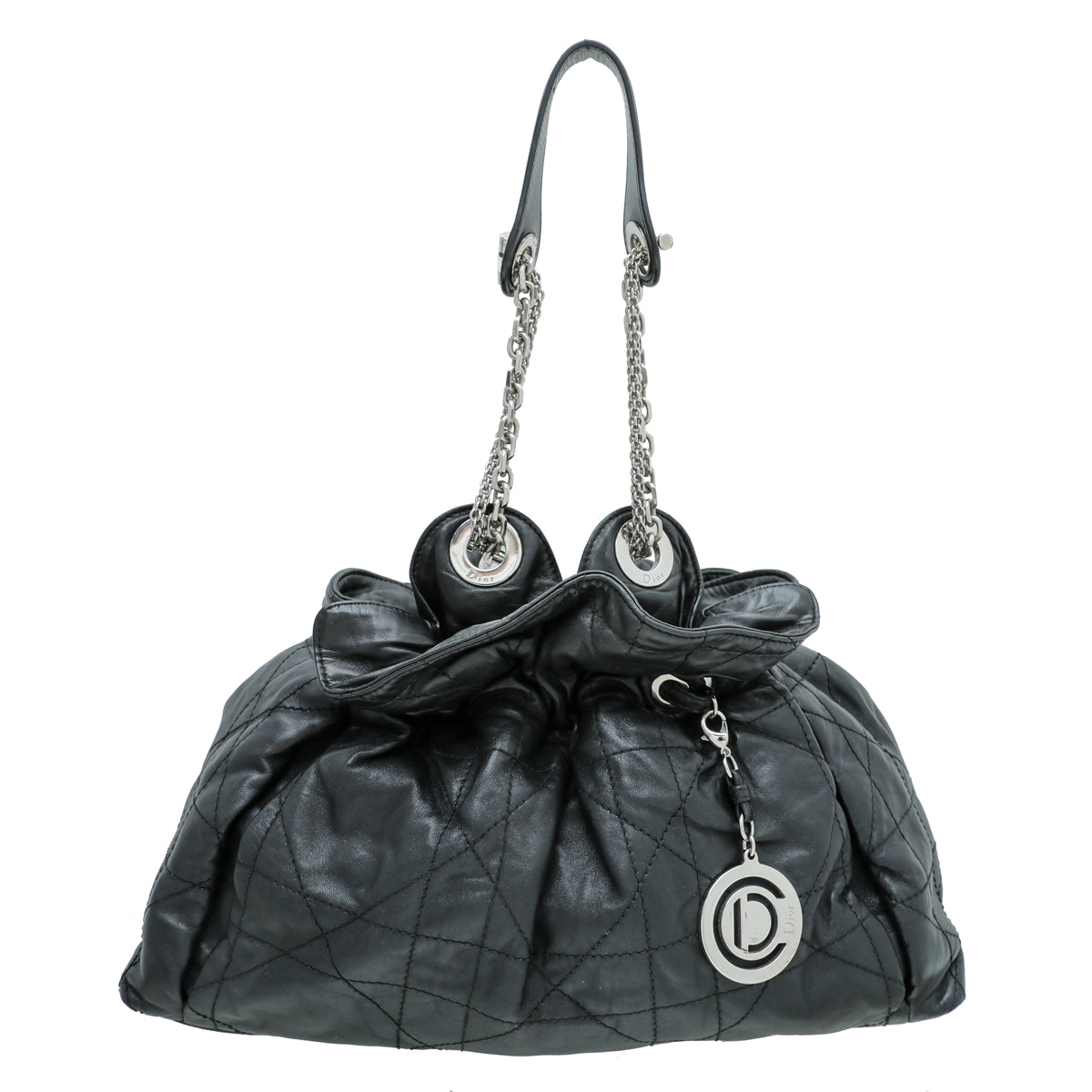 Christian Dior Black Cannage Drawstring Bag