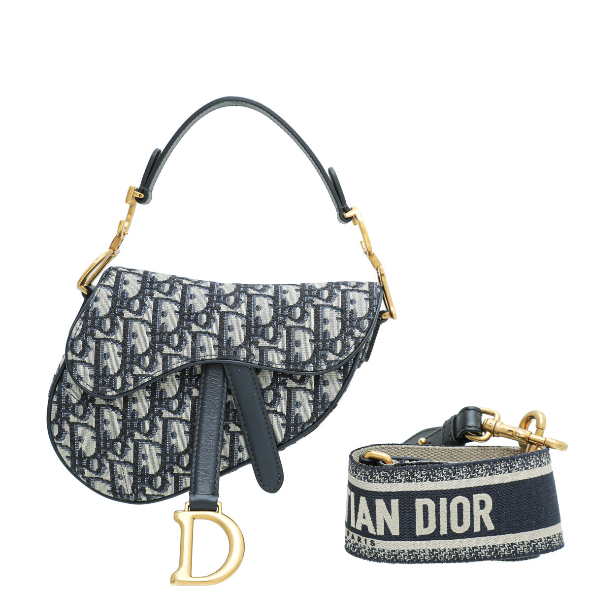 Christian Dior Blue Oblique Jacquard Saddle Bag W/Wide Strap