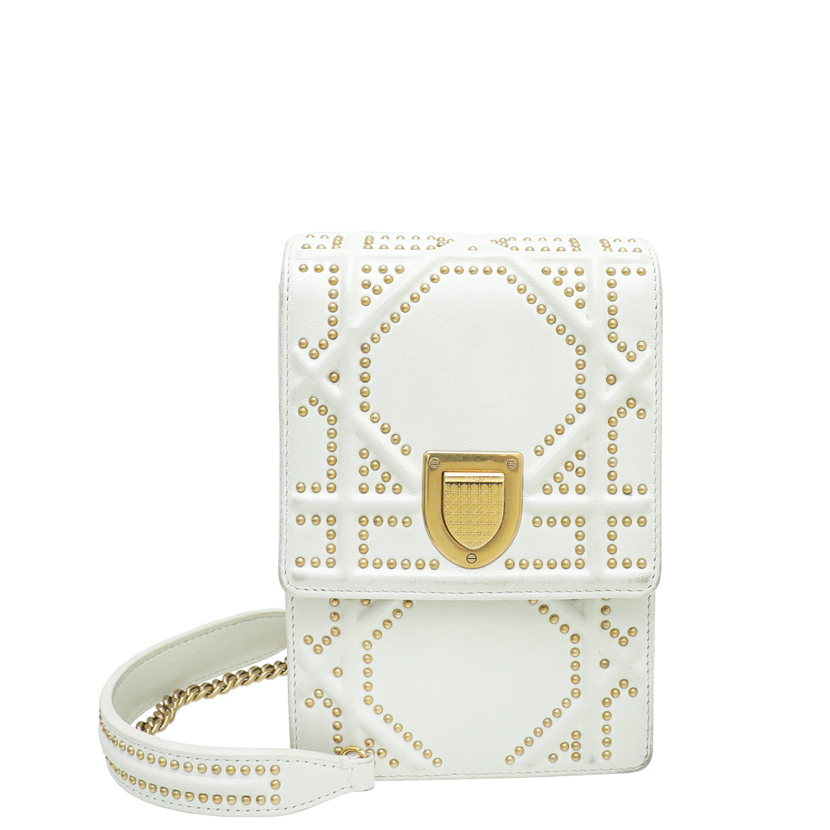 Christian Dior White Diorama Studs Vertical Chain Clutch