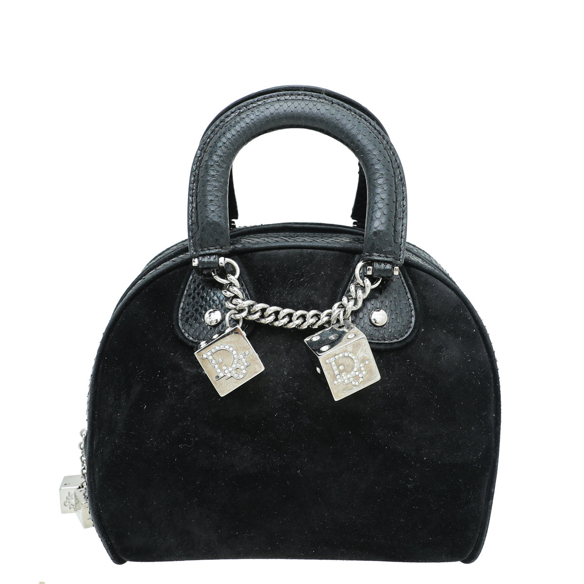 Christian Dior Black Gambler Dice Suede Python Bowling Bag