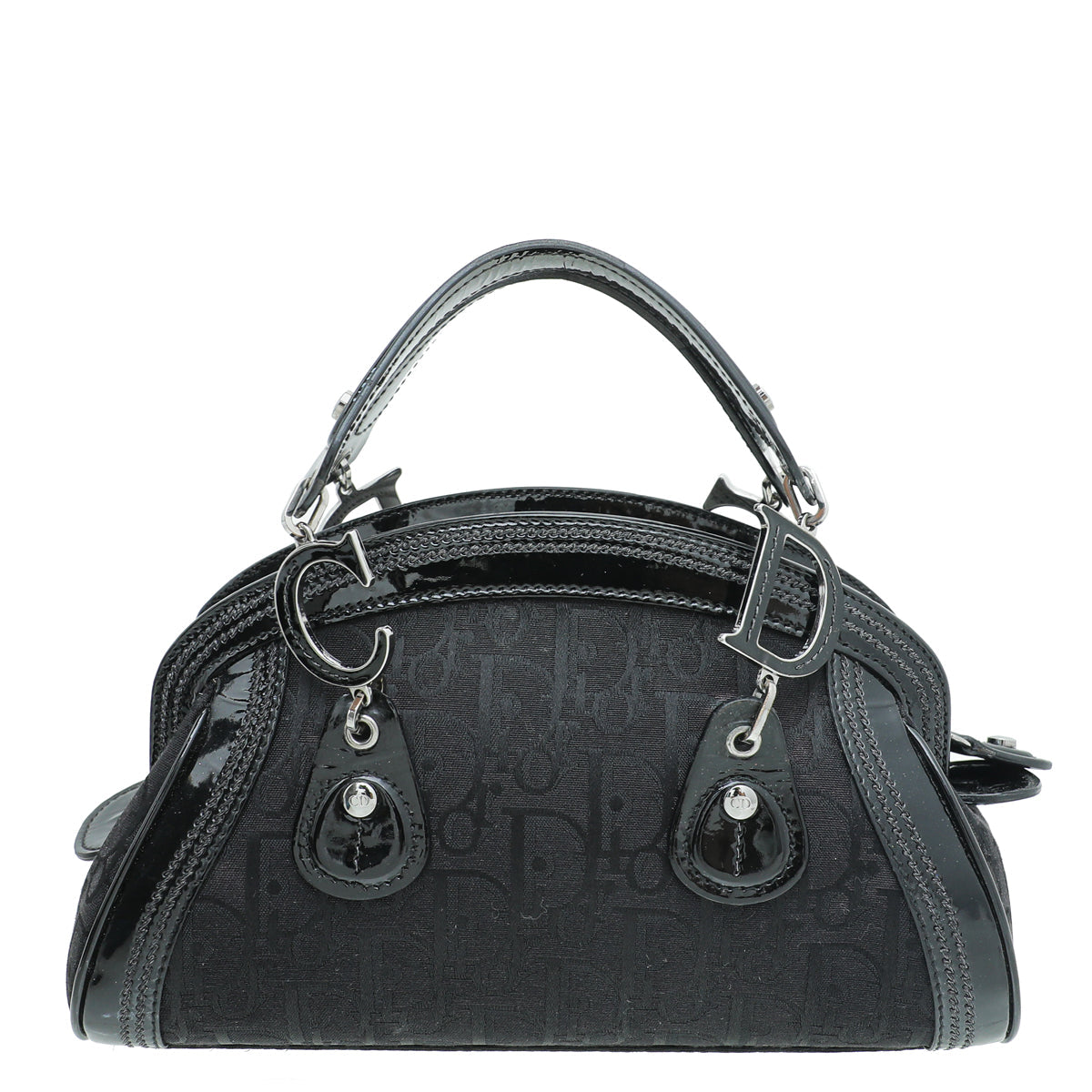 Christian Dior Black Oblique Diorissimo Embroidered Flower Satchel Bag