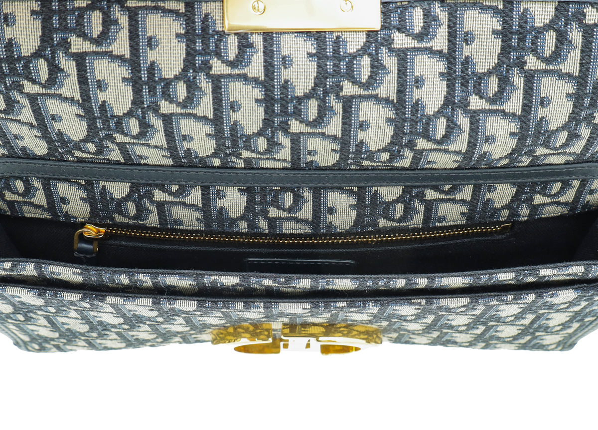 Christian Dior Navy Blue Oblique 30 Montaigne Chain Clutch