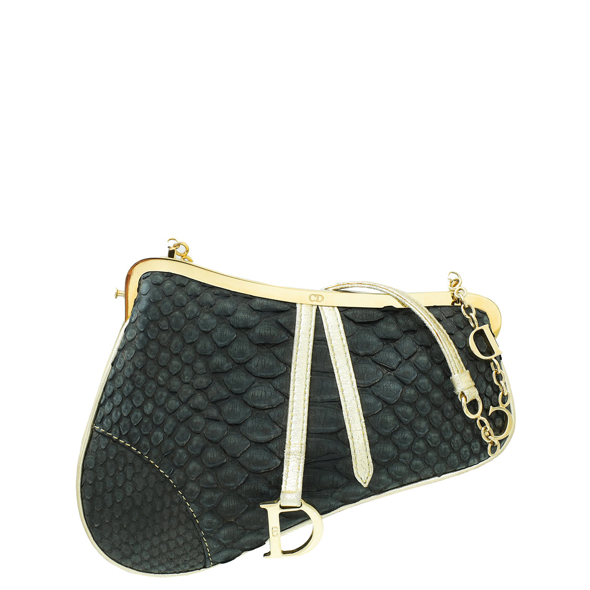 Christian Dior Black Python Saddle Mini Pouch