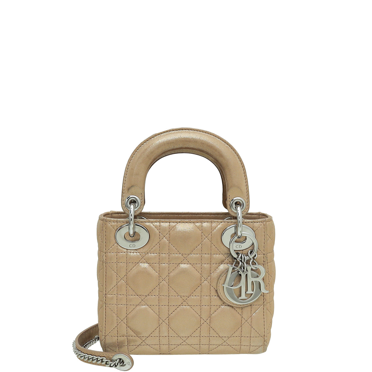 Christian Dior Metallic Beige Lady Dior Mini Chain Bag