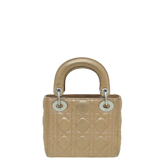 Christian Dior Metallic Beige Lady Dior Mini Chain Bag