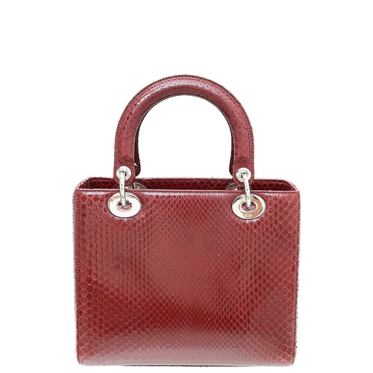 Christian Dior Shiny Burgundy Python Lady Dior Medium Bag