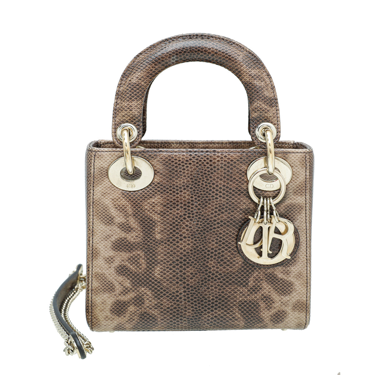 Christian Dior Brown Lizard Lady Dior Mini Chain Bag