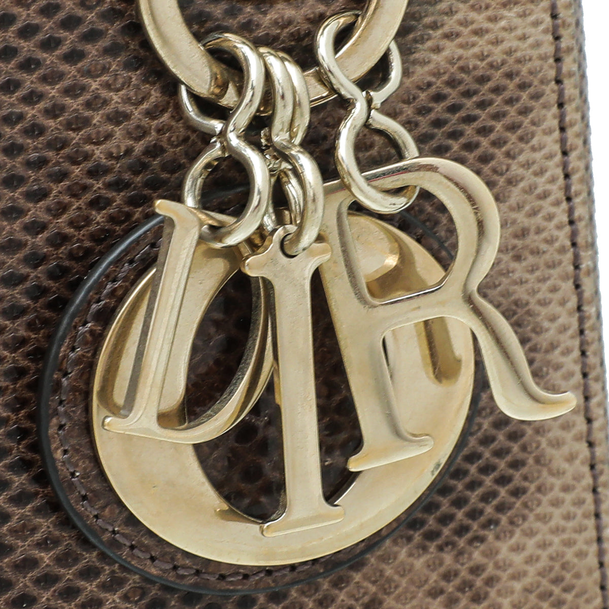 Christian Dior Brown Lizard Lady Dior Mini Chain Bag