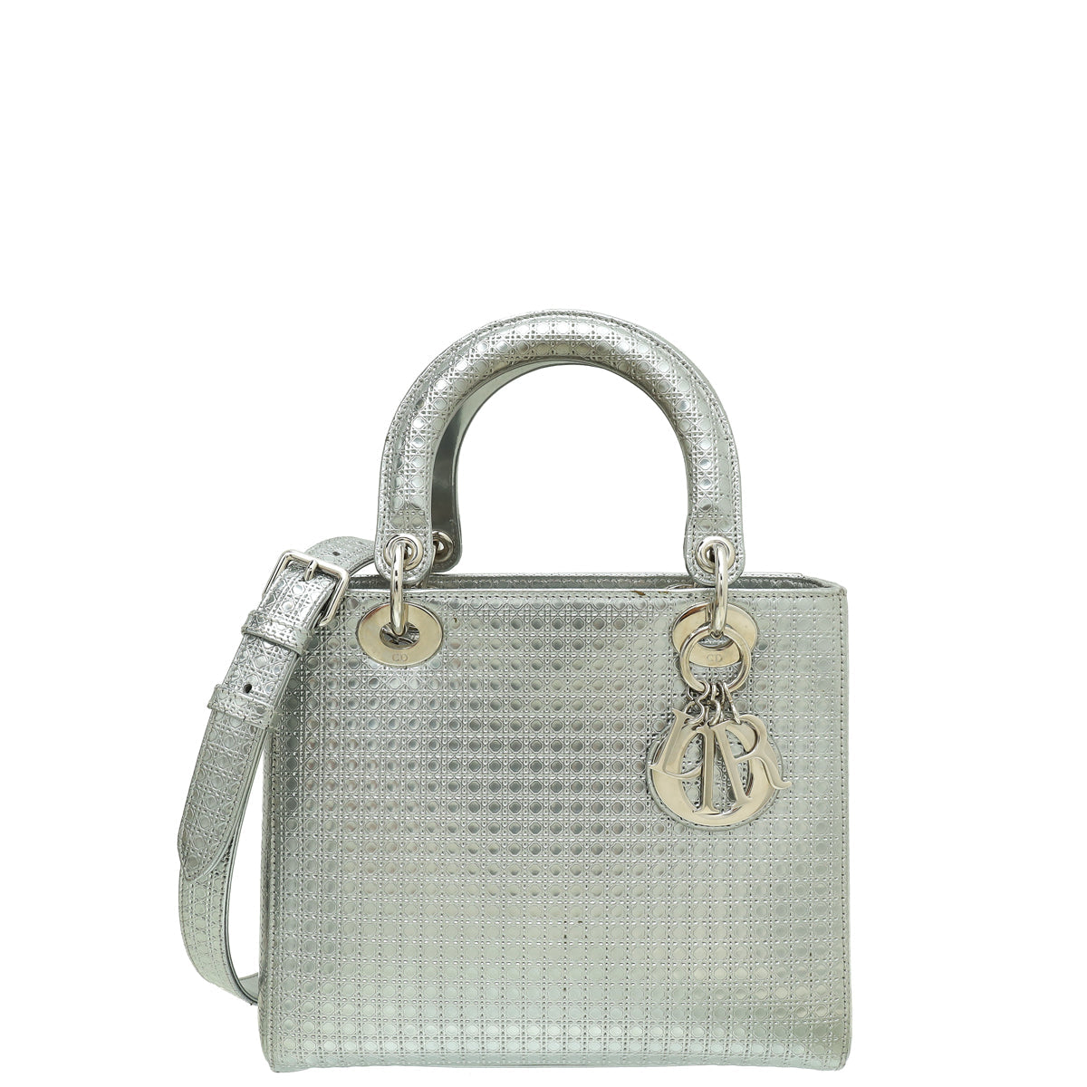 Christian Dior Silver Lady Dior Micro Cannage Medium Bag