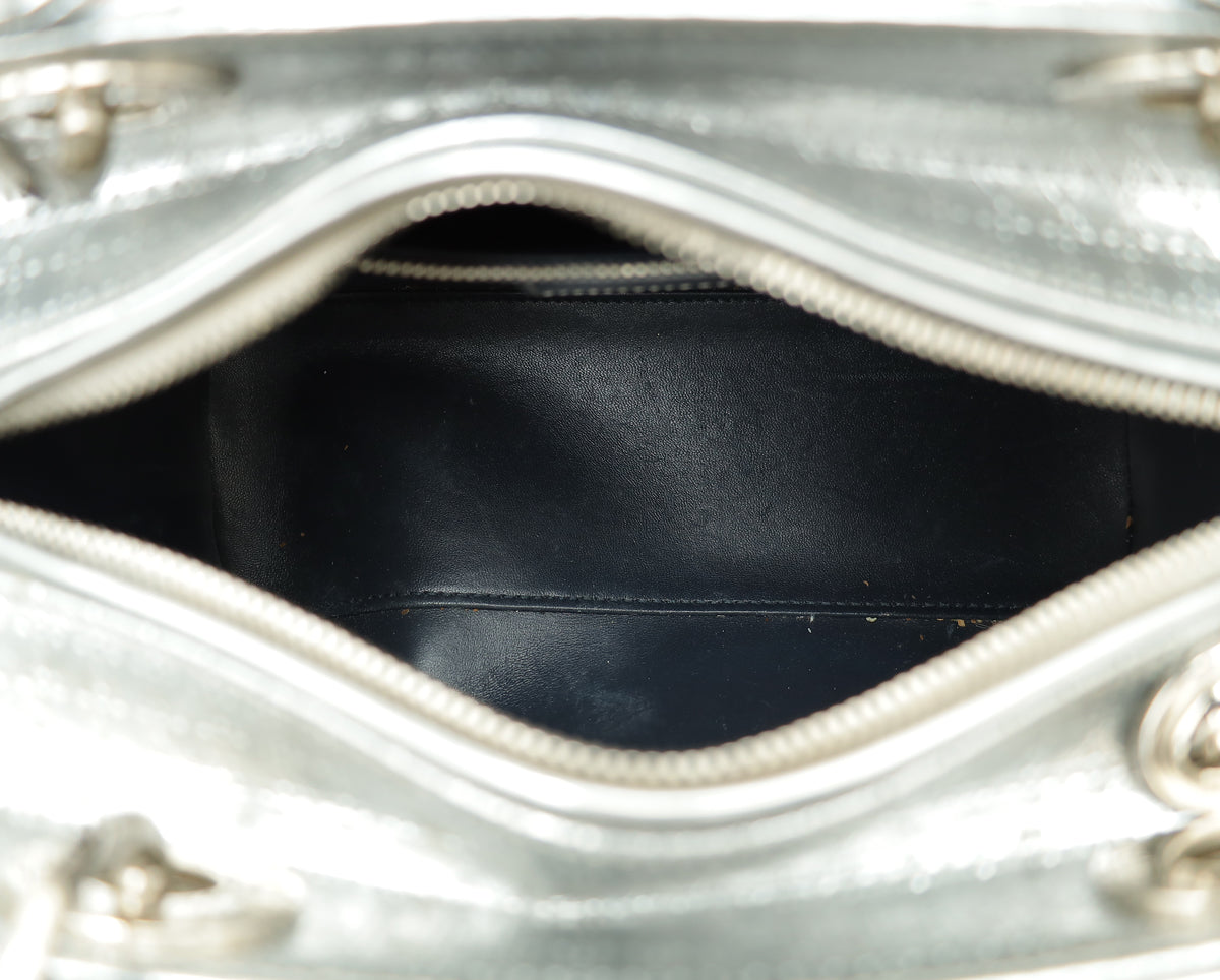 Christian Dior Silver Lady Dior Micro Cannage Medium Bag